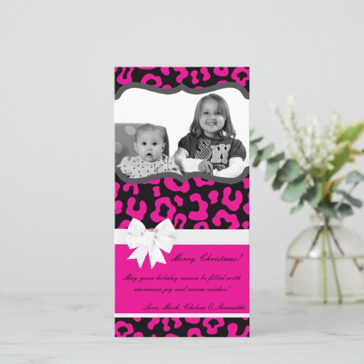 4x8ホットピンクブラックチータフォトクリスマスカード シーズンカード (スタンド正面)