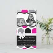 4x8ホットピンクブラックパルカドットPHOTOクリスマスカード シーズンカード (スタンド正面)