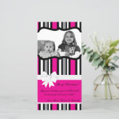 4x8ホットピンクブラック写真ストライプのクリスマスカード シーズンカード (スタンド正面)