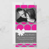 4x8ホットピンクブラック水玉模様PHOTOクリスマスカード シーズンカード (正面)