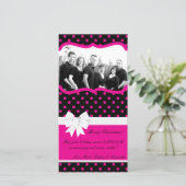 4x8ホットピンクブラック水玉模様PHOTOクリスマスカード シーズンカード (スタンド正面)