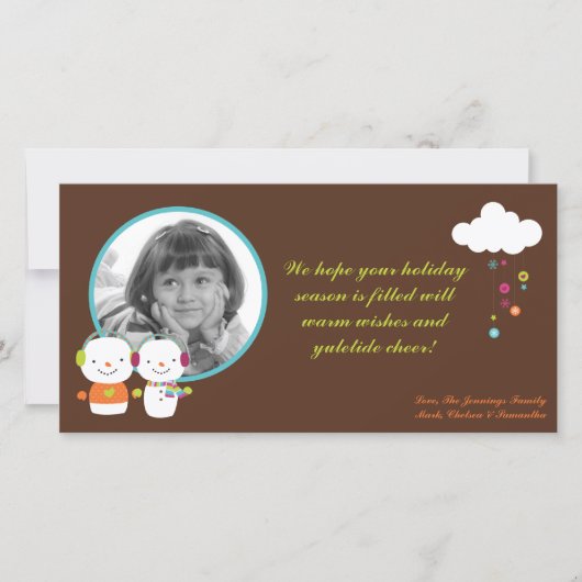 4x8モダン雪だるまスノーフレークPHOTOクリスマスカード シーズンカード (正面)