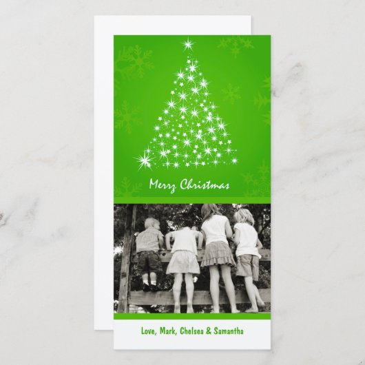 4x8ライムスノーフレーククリスマスツリーPHOTOクリスマスカード シーズンカード (正面/裏面)