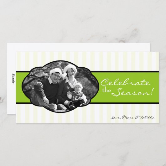 4x8ライムホワイトフレストライプのームPHOTOクリスマスカード シーズンカード (正面/裏面)