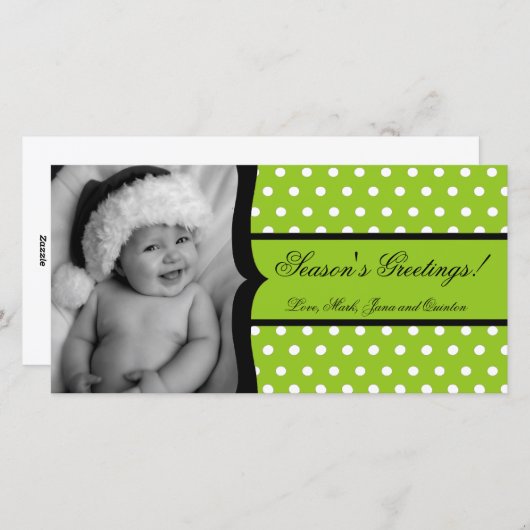4x8ライムホワイトポルカフレームPHOTOクリスマスカード シーズンカード (正面/裏面)