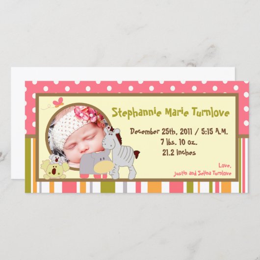 4x8写真誕生のお知らせトロピカルパンチガール 案内状 (正面/裏面)