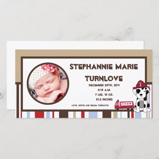 4x8写真誕生のお知らせ野上消防車 案内状 (正面/裏面)