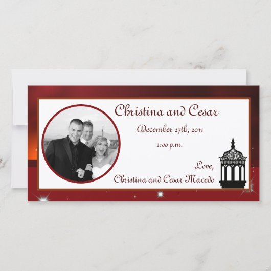 4x8婚約写真アナウンスメントマルーンランタン 案内状 (正面)