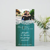 4x8婚約発表散漫ティール(緑がかった色)木材 セーブザデート (スタンド正面)