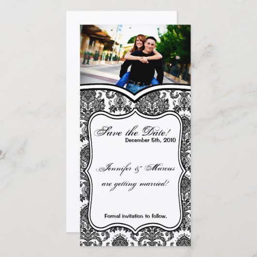 4x8婚約発表白黒ダマスクラック セーブザデート (正面/裏面)