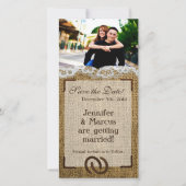 4x8婚約発表馬靴on Burlap セーブザデート (正面)