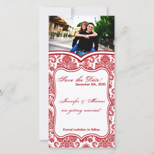 4x8婚約発表Red Crims White Damask セーブザデート (正面)