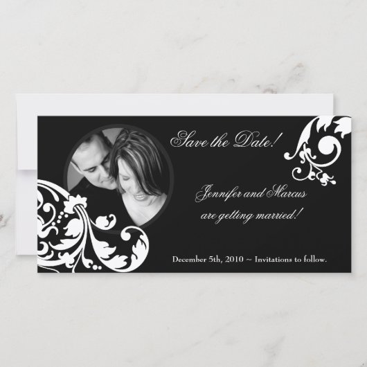 4x8白黒の花の婚約の発表 セーブザデート (正面)