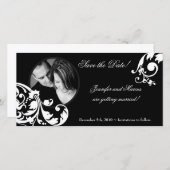 4x8白黒の花の婚約の発表 セーブザデート (正面/裏面)