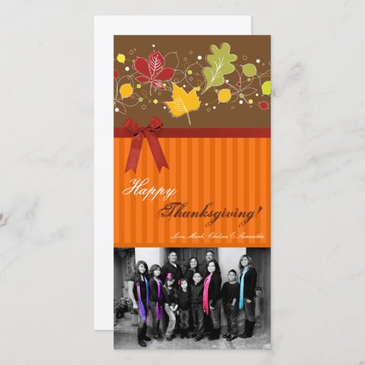 4x8秋の木の葉PHOTO Thanksgiving Card シーズンカード (正面/裏面)