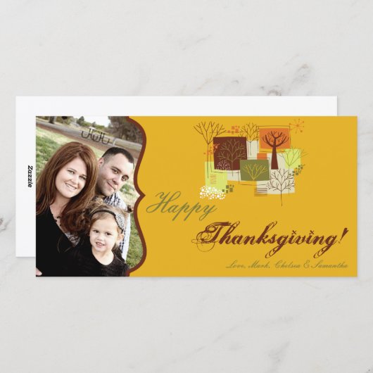 4x8秋の木の葉PHOTO Thanksgiving Card シーズンカード (正面/裏面)