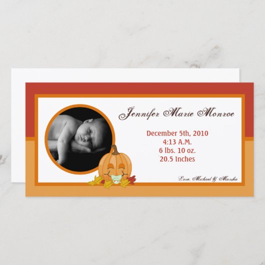4x8秋秋かぼちゃ写真誕生発表 案内状 (正面/裏面)
