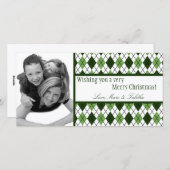 4x8緑の白いフレームアーガイルPHOTOクリスマスカード シーズンカード (正面/裏面)