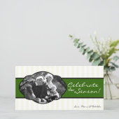 4x8緑の白いフレームストライプのPHOTOクリスマスカード シーズンカード (スタンド正面)