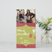 4x8赤い白いクリスマスオーナメントPHOTO Card シーズンカード (スタンド正面)