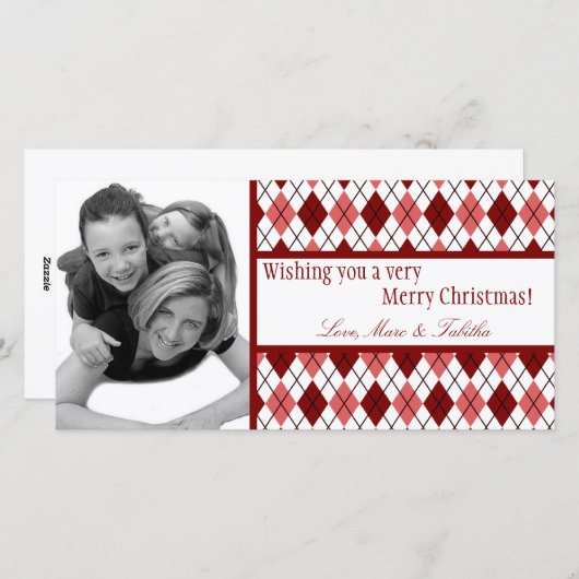 4x8赤い白いフレームアーガイルPHOTOクリスマスカード シーズンカード (正面/裏面)