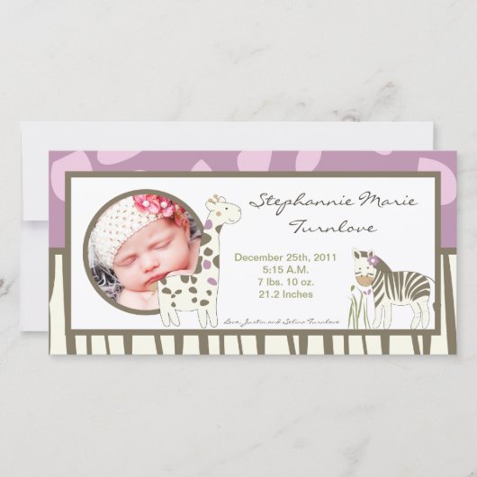 4x8 ジャカナの女の子　ジャングルのフォト　出生発表 案内状 (正面)