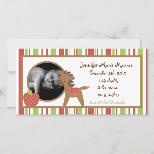 4x8 赤い納屋の農場 誕生発表 案内状 (正面)