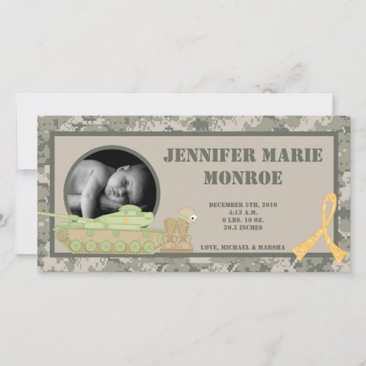 4x8 ARMY ACUカモフラージュ写真誕生のお知らせ 案内状 (正面)