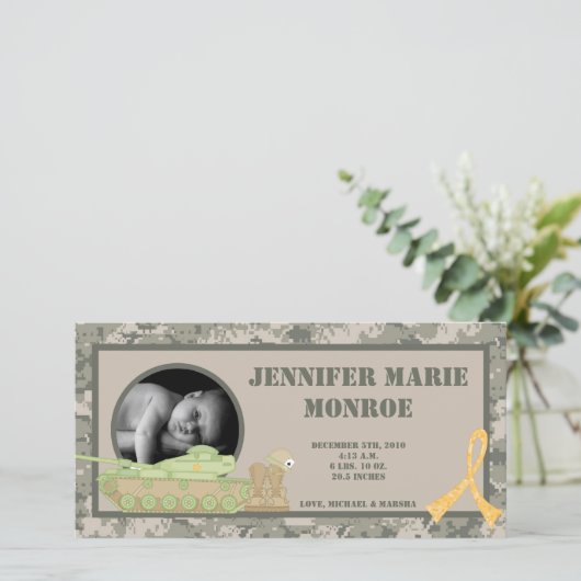 4x8 ARMY ACUカモフラージュ写真誕生のお知らせ 案内状 (スタンド正面)