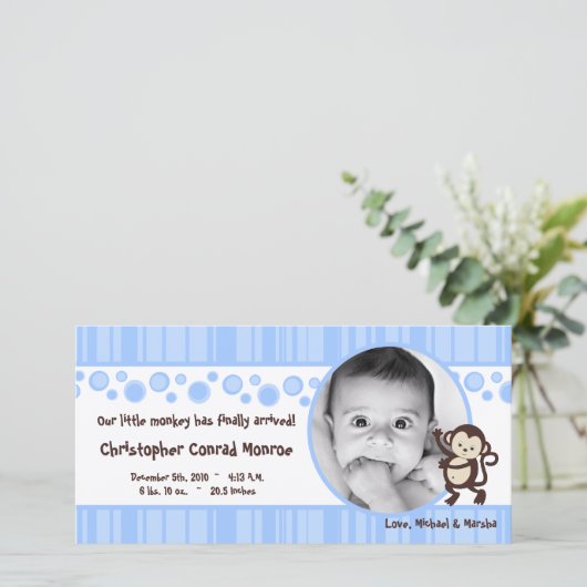 4x8 Blue Boy ポップ・アートの Monkey写真誕生のお知らせ 案内状 (スタンド正面)