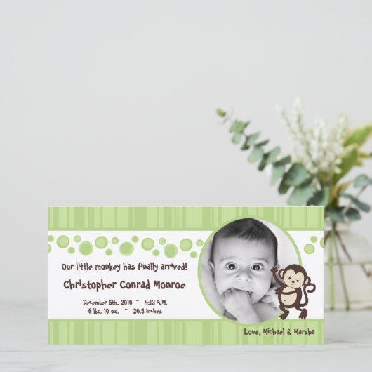 4x8 Green Monkey ポップ・アートの Neut写真の誕生のお知らせ 案内状 (スタンド正面)