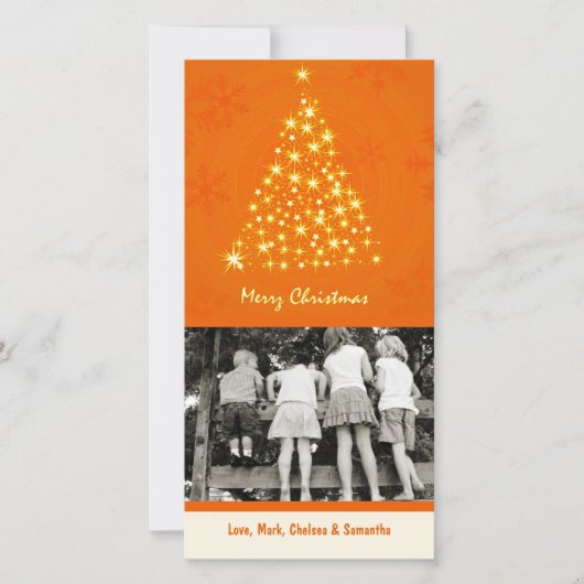 4x8 OrangスノーフレーククリスマスツリーPHOTOクリスマスカード シーズンカード (正面)