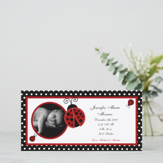4x8 Red Ladybug写真誕生のお知らせ 案内状 (スタンド正面)