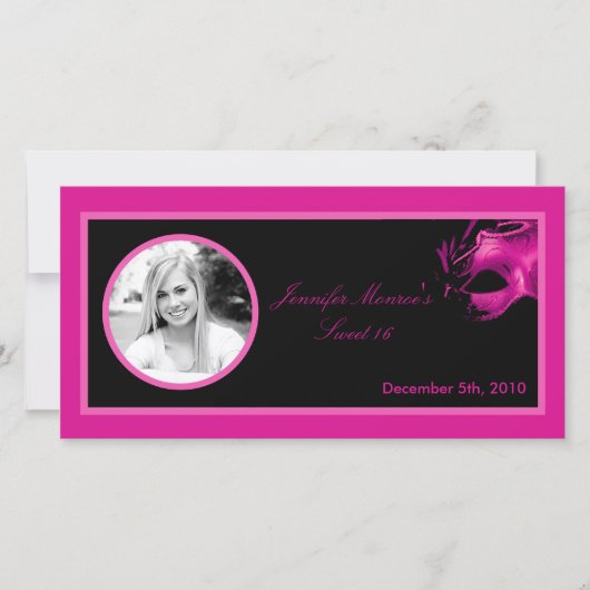 4x8 Sweet 16ホットピンクブラックパーティー発表 案内状 (正面)