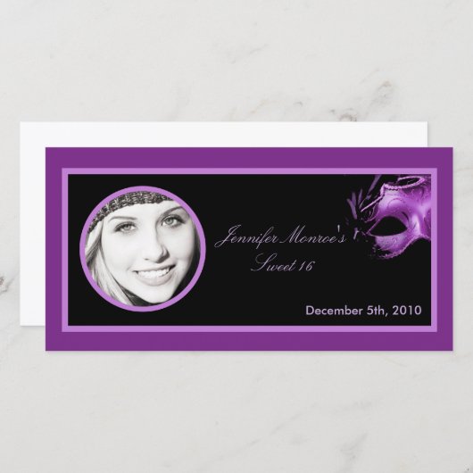 4x8 Sweet 16紫薄紫ブラックパーティー発表 案内状 (正面/裏面)
