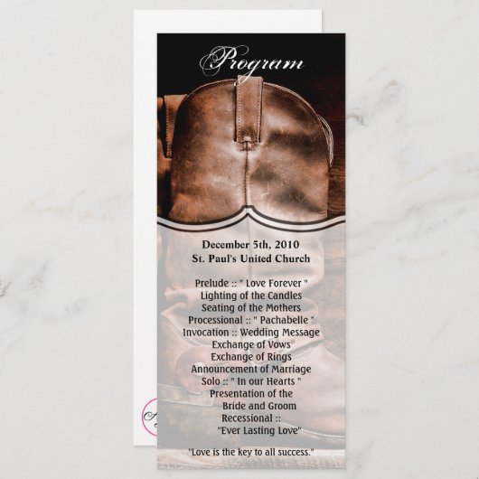 4x9.25プログラムカードカウボーイブーツバーンウッド素朴 招待状 (正面/裏面)