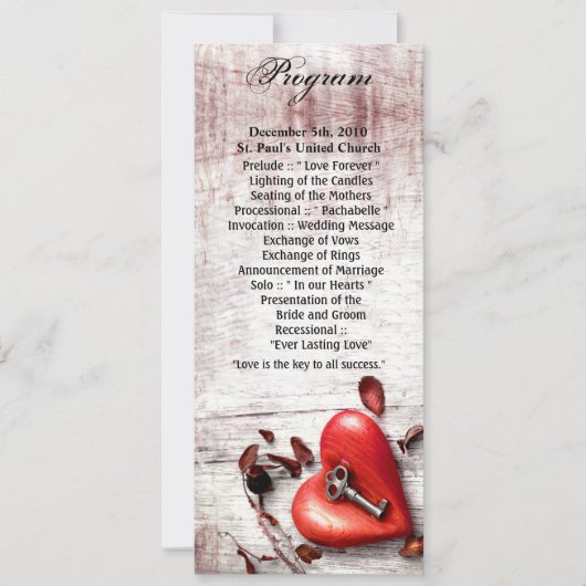 4x9.25プログラムカードカントリーウッド鍵からハート  招待状 (正面)