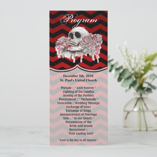 4x9.25プログラムカードスカルバラゴシック色シェブロン赤 招待状 (スタンド正面)