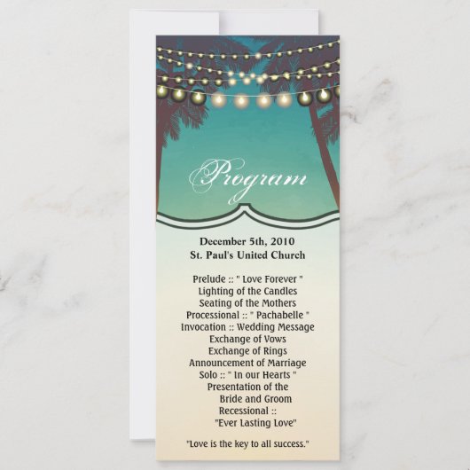 4x9.25プログラムカードビーチサンセットパームツリーストリン 招待状 (正面)