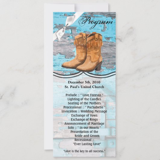 4x9.25プログラムカードブルーウッドバーンドアブーツ 招待状 (正面)
