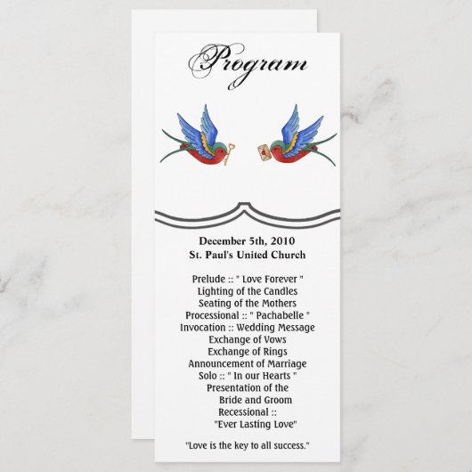 4x9.25プログラムカード伝統的バードタトゥスパー 招待状 (正面/裏面)