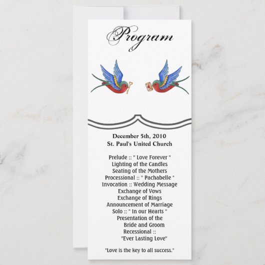 4x9.25プログラムカード伝統的バードタトゥスパー 招待状 (正面)