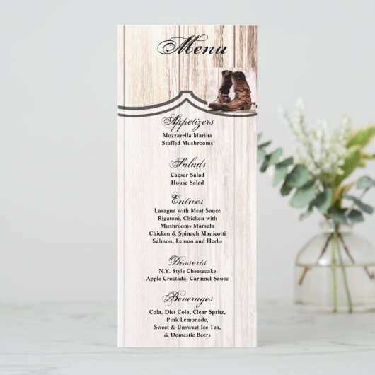 4x9.25メニューカードブーツカントリー素朴ウェスタンWea 招待状 (スタンド正面)