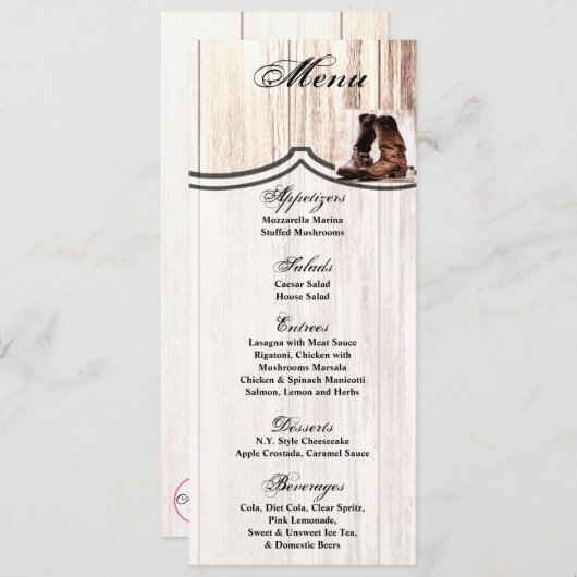 4x9.25メニューカードブーツカントリー素朴ウェスタンWea 招待状 (正面/裏面)