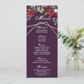 4x9.25メニューカードプラムパープルバラ金ゴールド幾何学模様 招待状 (スタンド正面)