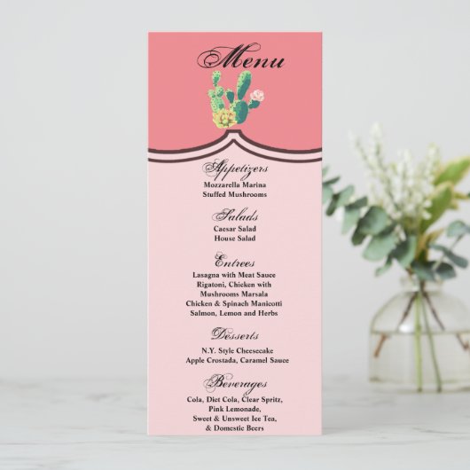 4x9.25メニューカードボヘミアンサボテン多肉果デザート 招待状 (スタンド正面)