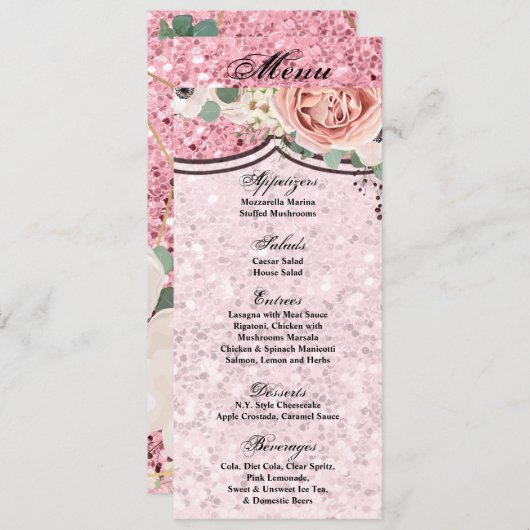 4x9.25メニューカード幾何学的ガーデンバラグリッター 招待状 (正面/裏面)