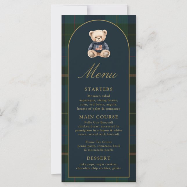 4x9" Classic Green Plaid Baby Shower Menu (正面)