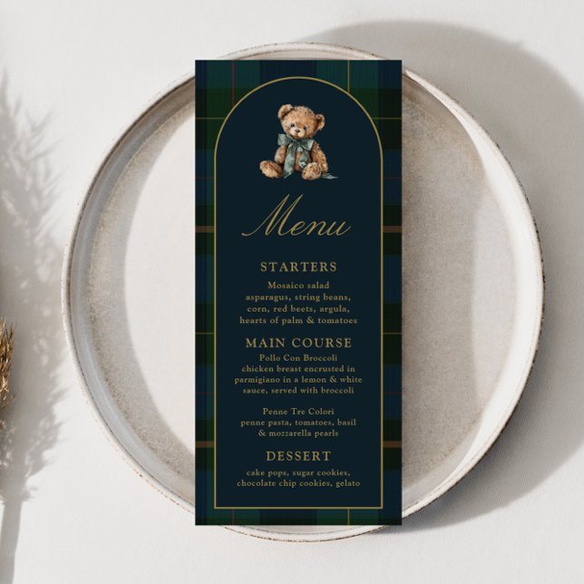4x9" Classic Teddy Bear Plaid Baby Shower Menu (クリエイターアップロード済み)