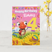 4yrsカスタムなバースデー・カードの小さいてんとう虫の範囲 カード (黄色い花)